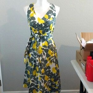 Boden Yellow Gray Print Cotton Sundress Euc
